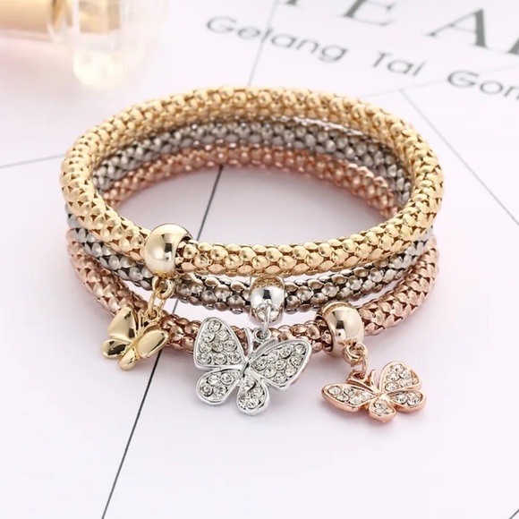 Alloy Layered Plating Gold Rose Gold Silver Bracelets Tree of Life and Butterfly - Picture 1 of 3